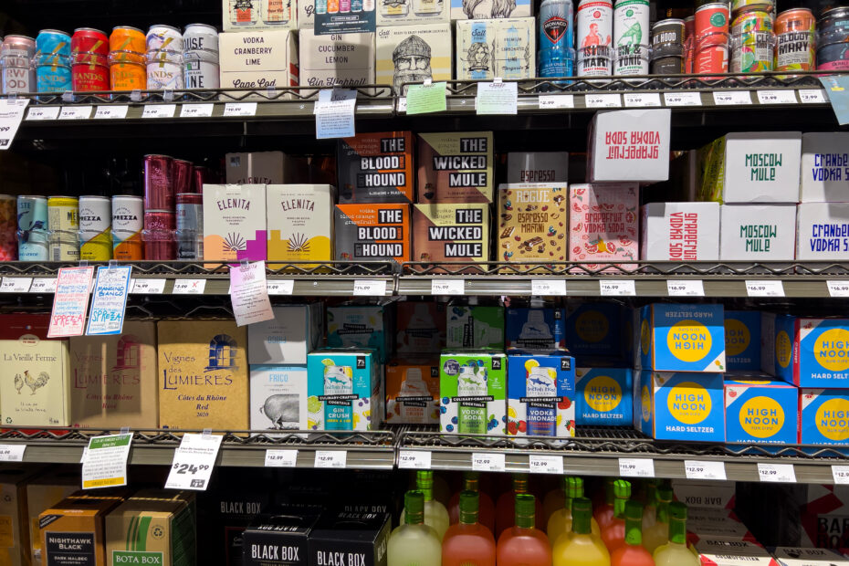 Hard Seltzer on grocery store shelf - Dangers of Hard Seltzer Concept image